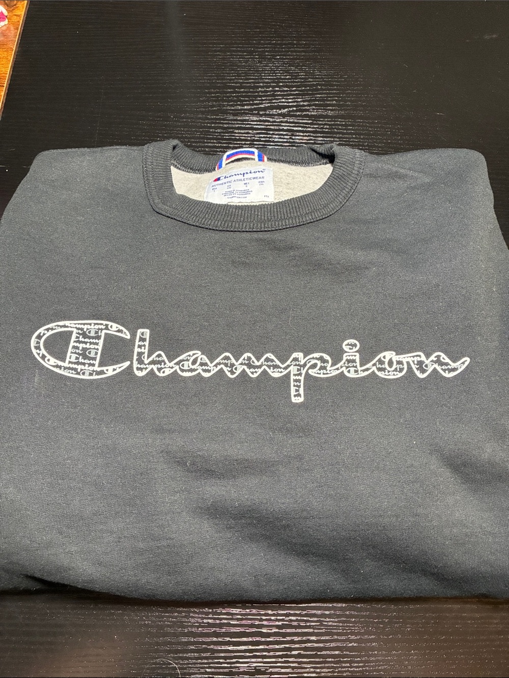 Champion Men's Black Crewneck Sweatshirt with White Script Outline